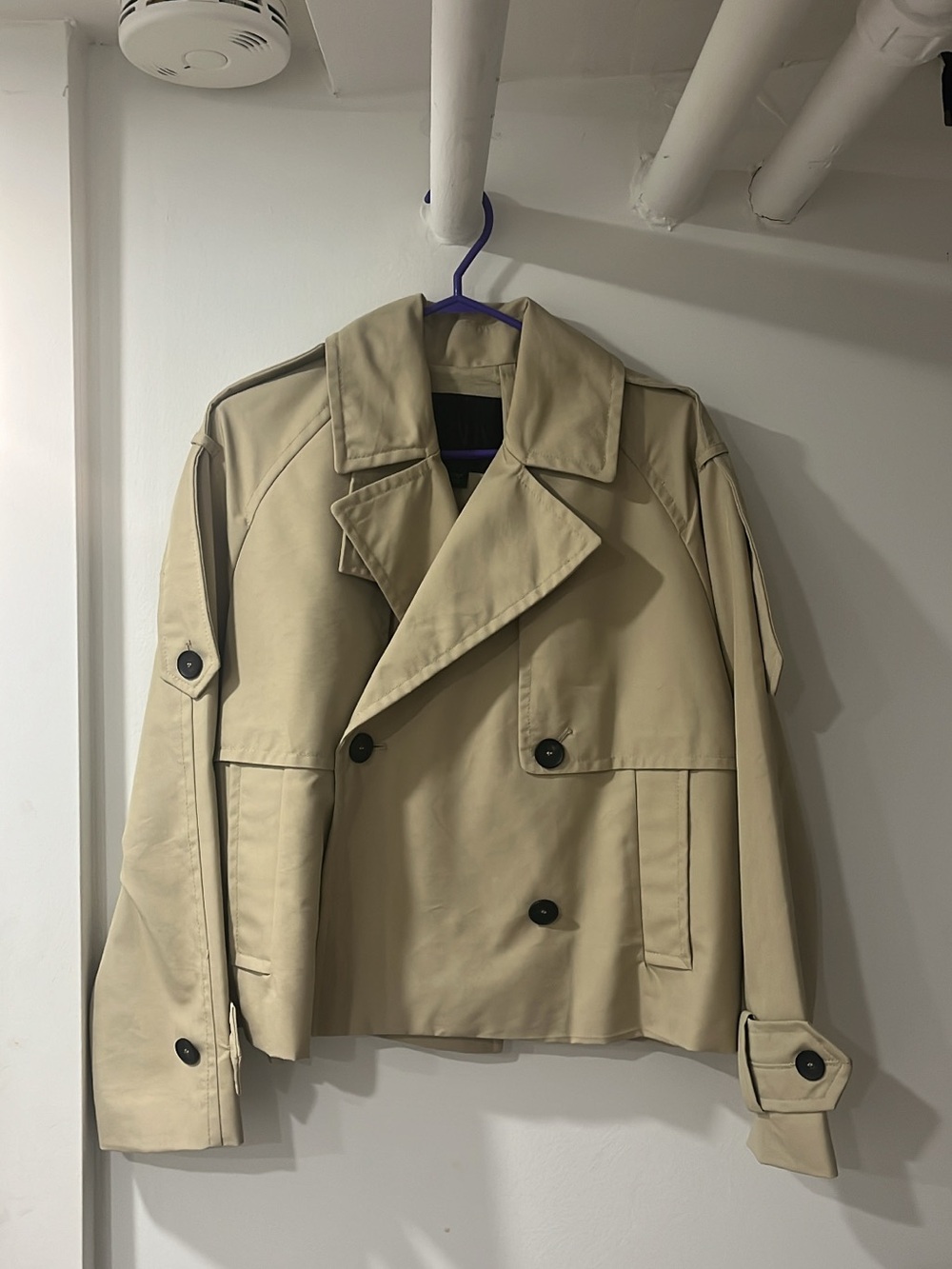 XS Y2K ZARA Beige Cropped Double-Breasted Trench Jacket
